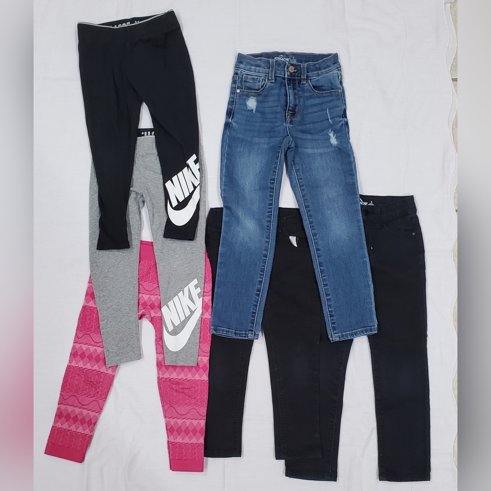 Kids Leggings and Jeans Bundle Size 4-5 - Black, Gray, Pink, Blue